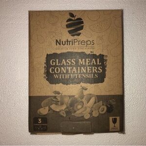 2 Pack Of Glass Meal Prep Container With Spoon Fork Knife 3 Compartment  NEW